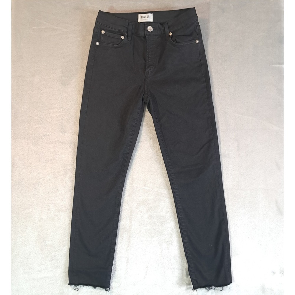 Agolde Sophie Jeans Womens 27 Black Denim Dark Wash Frayed Cropped Ankle Stretch